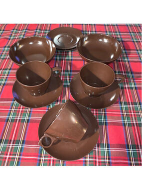 MELMAC Brown Melamine Dinnerware Set - 3 Cups, 5 Saucers, 2 Bowls